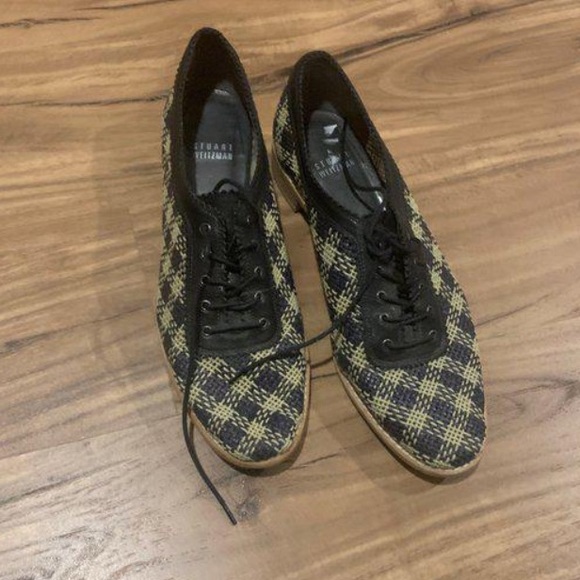Vintage Stuart Weitzman Woman’s Fabric Plaid Oxford Shoes - Picture 2 of 4